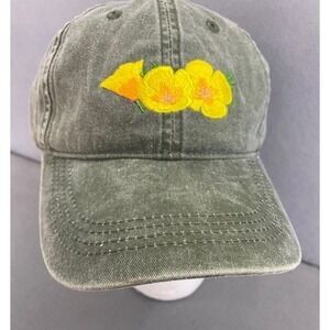 Olive Green California Poppy Embroidered Baseball Cap Boyce Thompson Arboretum